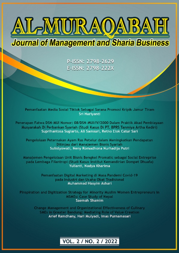 					View Vol. 2 No. 2 (2022): Al-Muraqabah: Journal of Management and Sharia Business
				