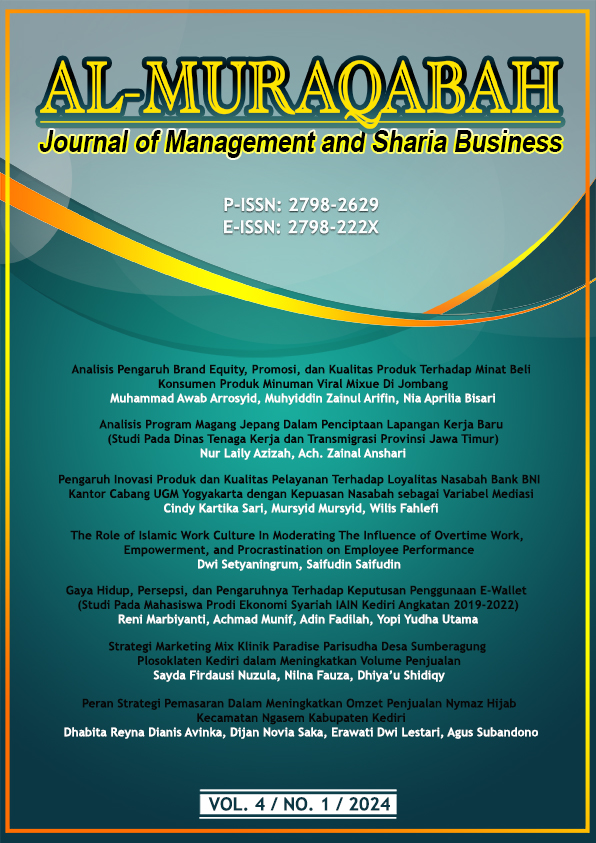 					View Vol. 4 No. 1 (2024): Al-Muraqabah: Journal of Management and Sharia Business
				
